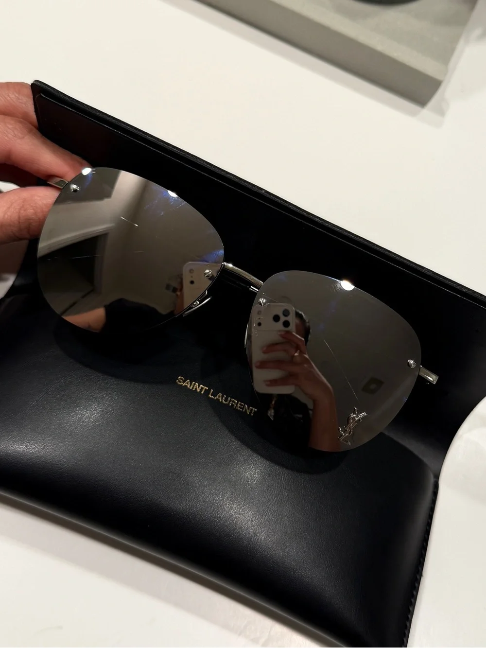 Saint Laurent Silver Rimless Mirrored Sunglasses UNISEX